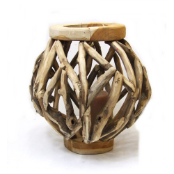 Lampion z drewna TEAK Hand Made 30cm